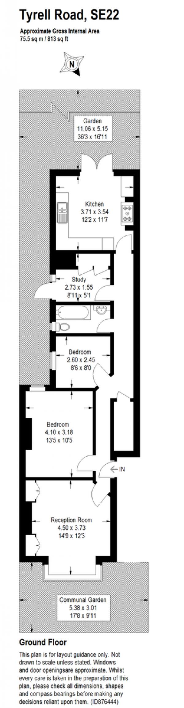 Floor Plan Image for 2 Bedroom Flat to Rent in Tyrrell Road, Dulwich, SE22