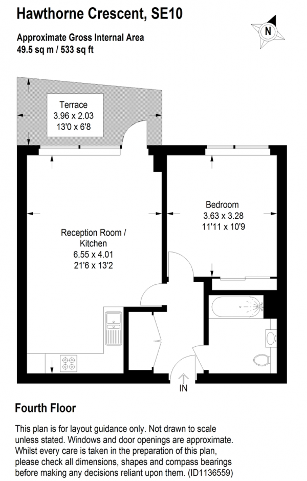 Floor Plan for 1 Bedroom Apartment for Sale in Hawthorne Crescent, Greenwich, SE10, SE10, 9GU - Offers in Excess of &pound400,000