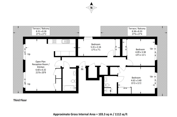 Floor Plan Image for 3 Bedroom Apartment to Rent in Algernon Road, London