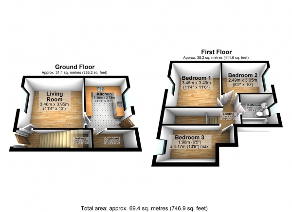 Floor Plan Image for 3 Bedroom Terraced House for Sale in Coldstream Place, Blackburn