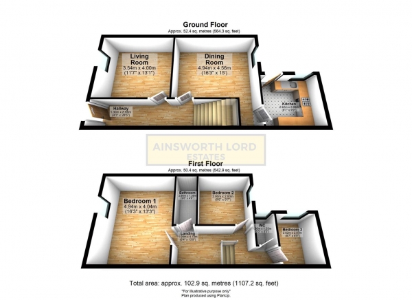 Floor Plan Image for 3 Bedroom Terraced House for Sale in Livesey Branch Road, Feniscowles, Blackburn