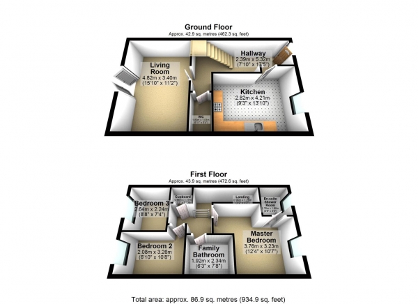 Floor Plan Image for 3 Bedroom Semi-Detached House to Rent in Hatton Trail, Off Pole Lane, Darwen