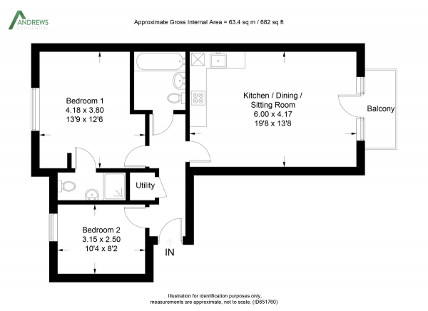 Floor Plan for 2 Bedroom Apartment to Rent in Long Lane, Hillingdon, Uxbridge, UB10, 0AL - £297 pw | £1285 pcm