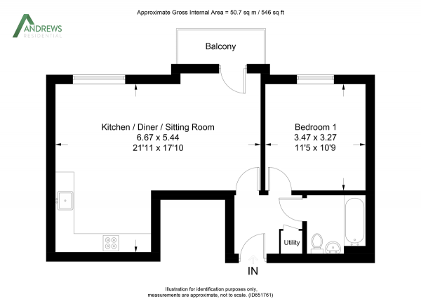 Floor Plan Image for 1 Bedroom Apartment to Rent in Long Lane, Hillingdon, Uxbridge