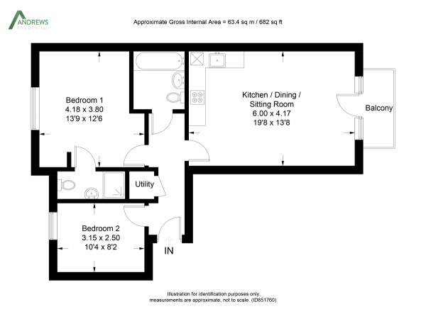 Floor Plan Image for 2 Bedroom Apartment to Rent in Long Lane, Hillingdon, Uxbridge