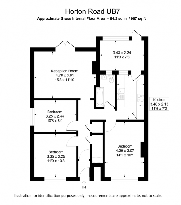 Floor Plan for 3 Bedroom Ground Maisonette to Rent in Horton Road, West Drayton, UB7, 8HT - £358 pw | £1550 pcm