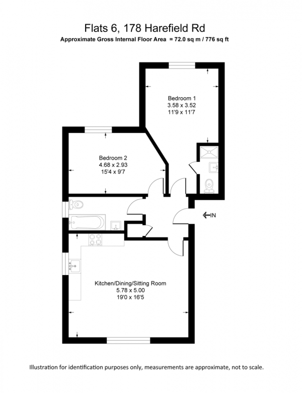 Floor Plan Image for 2 Bedroom Apartment to Rent in Harefield Road, Uxbridge