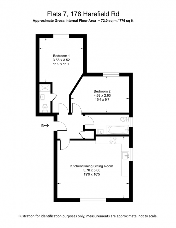 Floor Plan for 2 Bedroom Apartment to Rent in Harefield Road, Uxbridge, UB8, 1PP - £358 pw | £1550 pcm