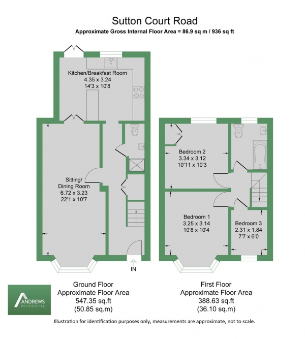 Floor Plan Image for 3 Bedroom Terraced House to Rent in Sutton Court Road, Hillingdon