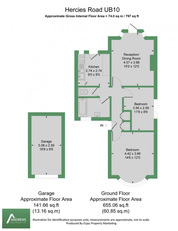 Floor Plan Image for 2 Bedroom Detached Bungalow to Rent in Hercies Road, Uxbridge