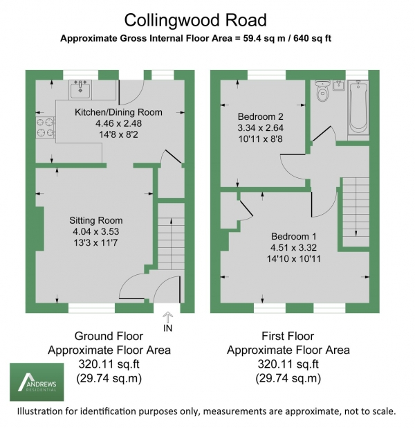 Floor Plan for 2 Bedroom Semi-Detached House to Rent in Collingwood Road, Uxbridge, UB8, 3EN - £369 pw | £1600 pcm