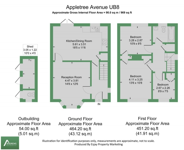 Floor Plan for 3 Bedroom End of Terrace House to Rent in Apple Tree Avenue, Uxbridge, UB8, 3PX - £485 pw | £2100 pcm