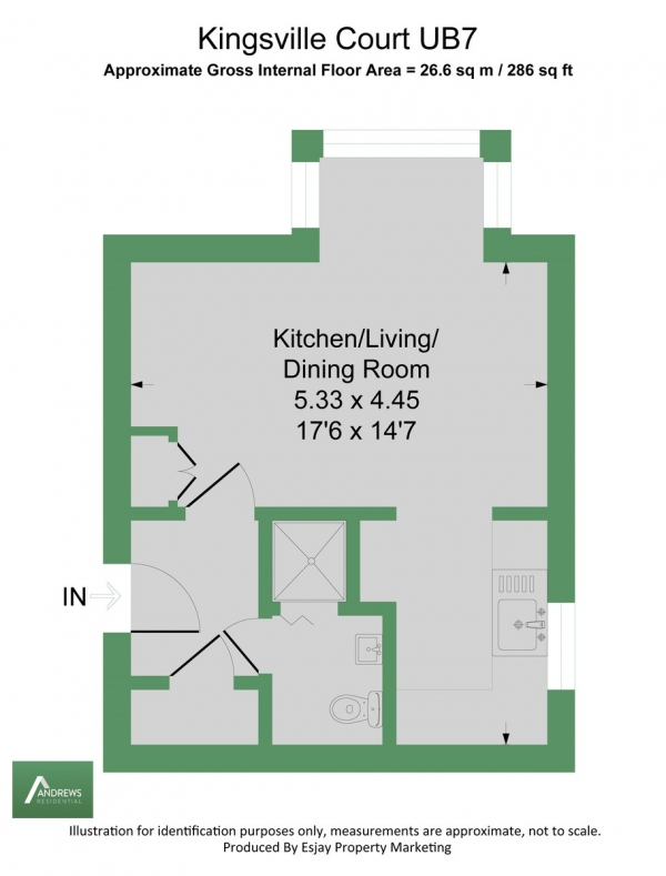 Floor Plan for 1 Bedroom Studio to Rent in High Street, Yiewsley, UB7, 7XL - £231 pw | £1000 pcm