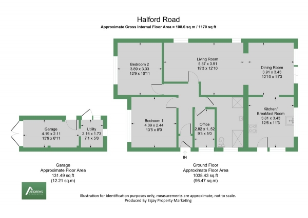 Floor Plan Image for 2 Bedroom Detached Bungalow to Rent in Halford Road, Ickenham