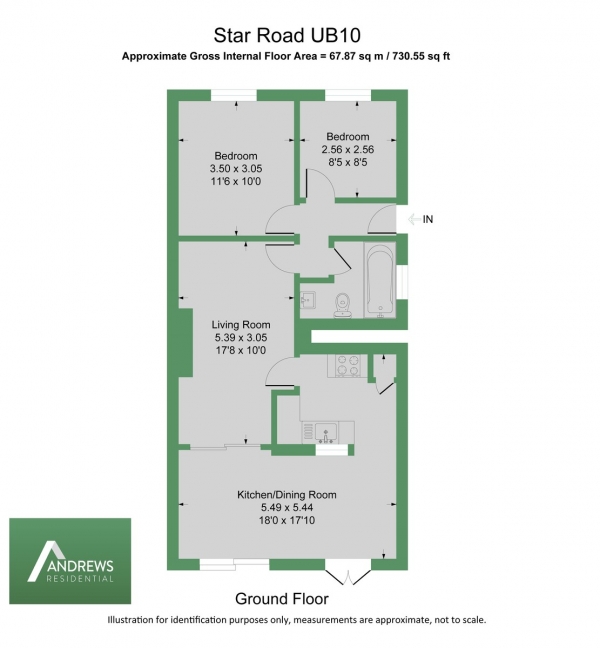 Floor Plan Image for 2 Bedroom Ground Maisonette to Rent in Star Court, Star Road, Uxbridge