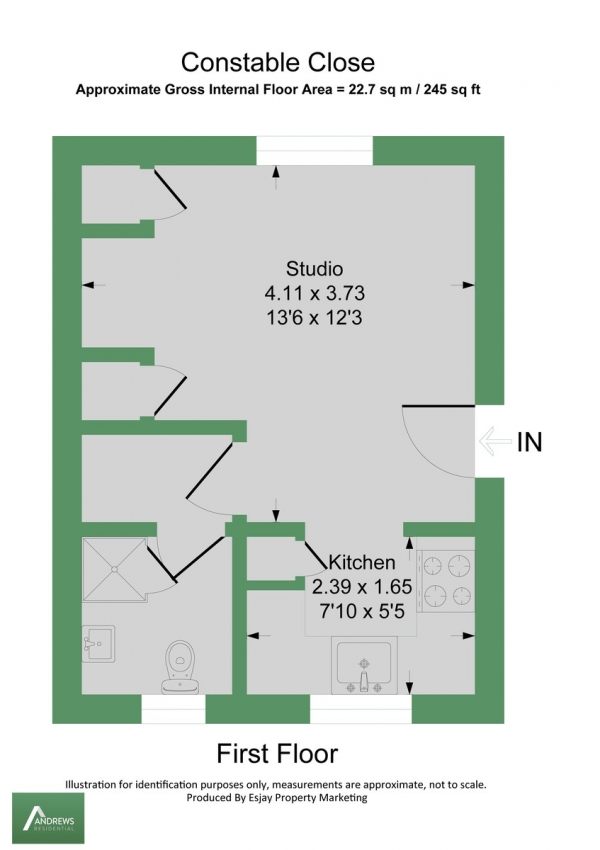 Floor Plan Image for 1 Bedroom Studio to Rent in Constable Close, Hayes