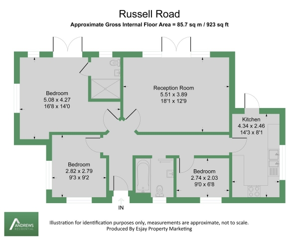 Floor Plan Image for 3 Bedroom Detached Bungalow to Rent in Russell Road, Northolt