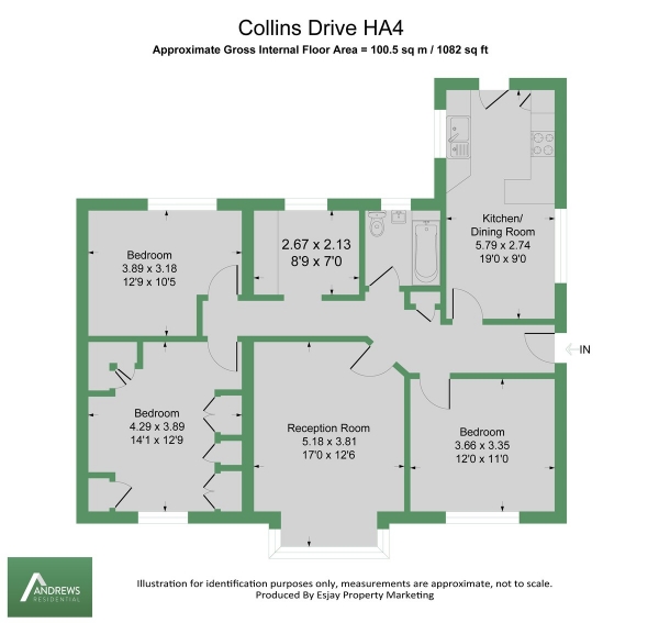 Floor Plan Image for 3 Bedroom Detached Bungalow to Rent in Collins Drive, Ruislip