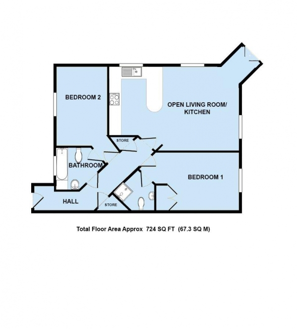 Floor Plan for 2 Bedroom Flat to Rent in Brackenhurst Place, Moortown, LS17, 6WD - £173 pw | £750 pcm