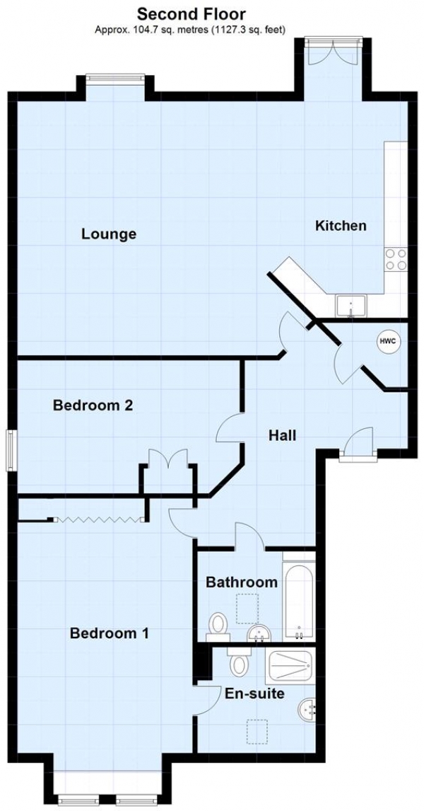 Floor Plan for 2 Bedroom Flat for Sale in Sandringham House, Harrogate Road, Alwoodley, LS17, 7FH -  &pound350,000