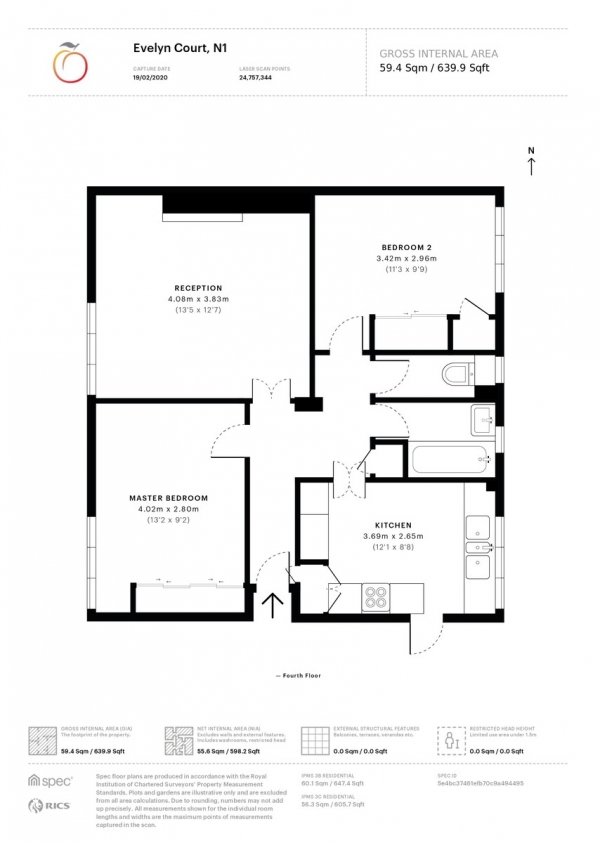 Floor Plan for 2 Bedroom Apartment for Sale in Evelyn Walk