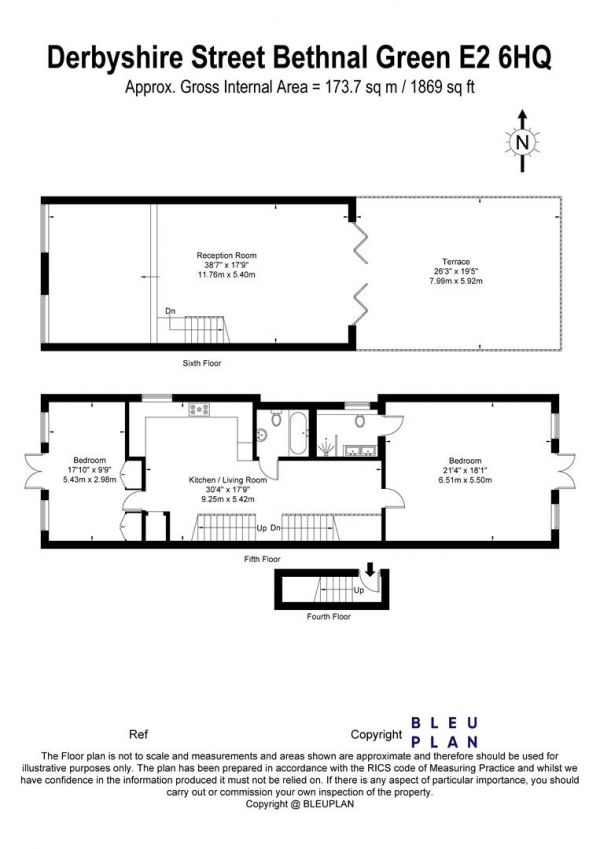 Floor Plan for 2 Bedroom Penthouse to Rent in Derbyshire Street, Bethnal Green, E2, E2, 6HQ - £1154 pw | £5000 pcm