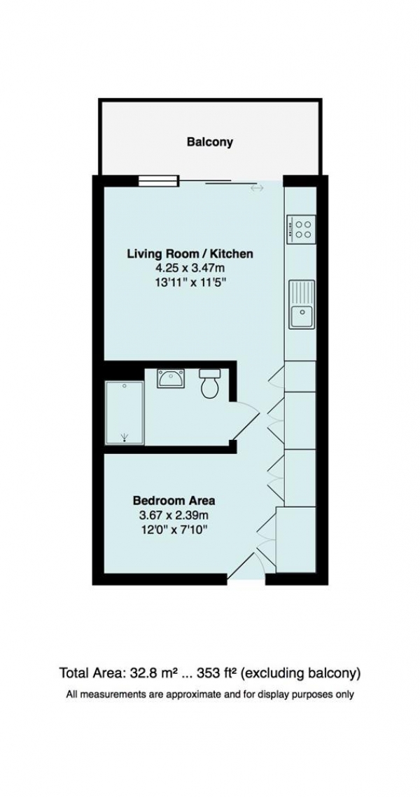 Floor Plan for 1 Bedroom Studio for Sale in Binnacle House, Cobblestone Square, Wapping, EW1, E1W, 3AR - Guide Price &pound365,000