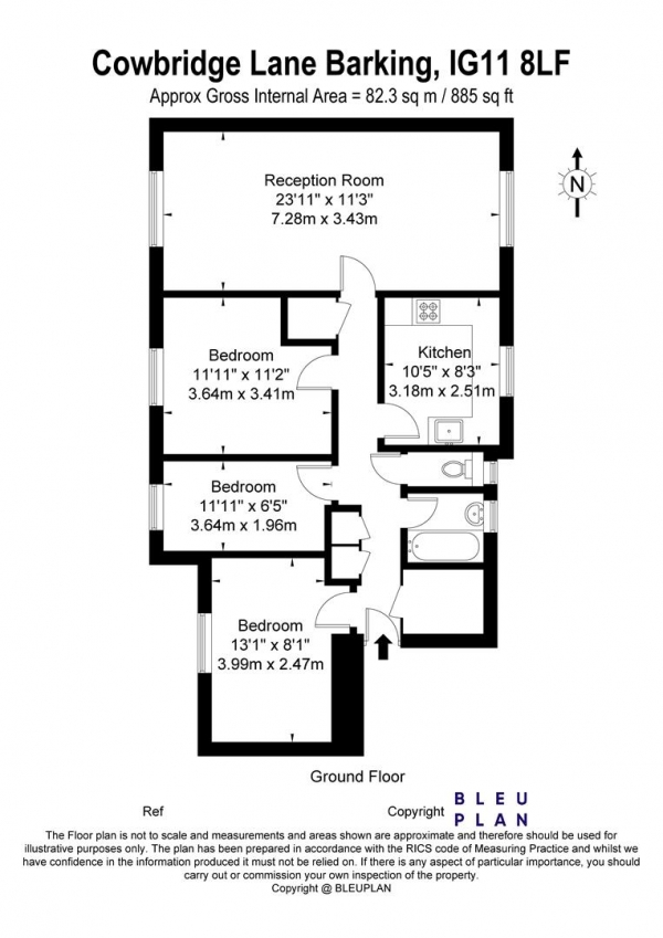 Floor Plan Image for 3 Bedroom Apartment for Sale in Cowbridge Lane, Barking, IG11