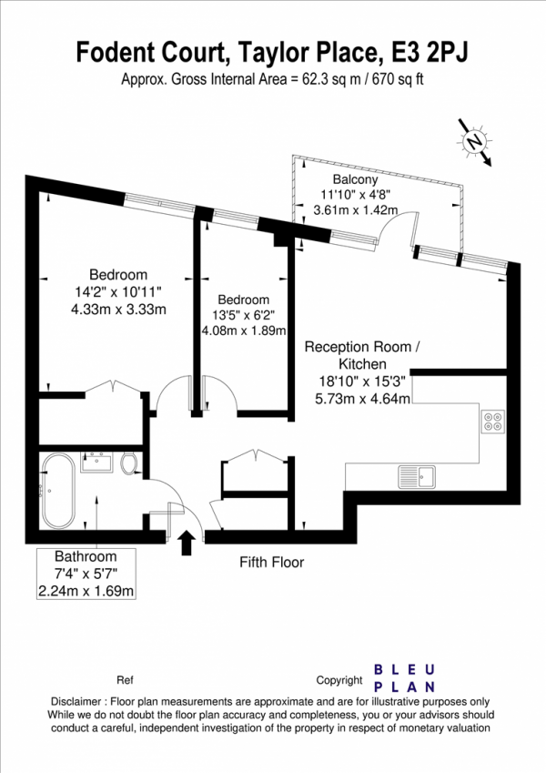 Floor Plan for 2 Bedroom Apartment for Sale in Fondant Court, Taylor Place, Bow, E3, E3, 2PJ -  &pound349,000