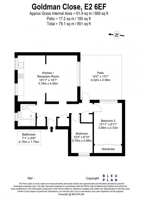 Floor Plan for 2 Bedroom Apartment for Sale in Goldman Close, Shoreditch, E2, E2, 6EF - Guide Price &pound500,000