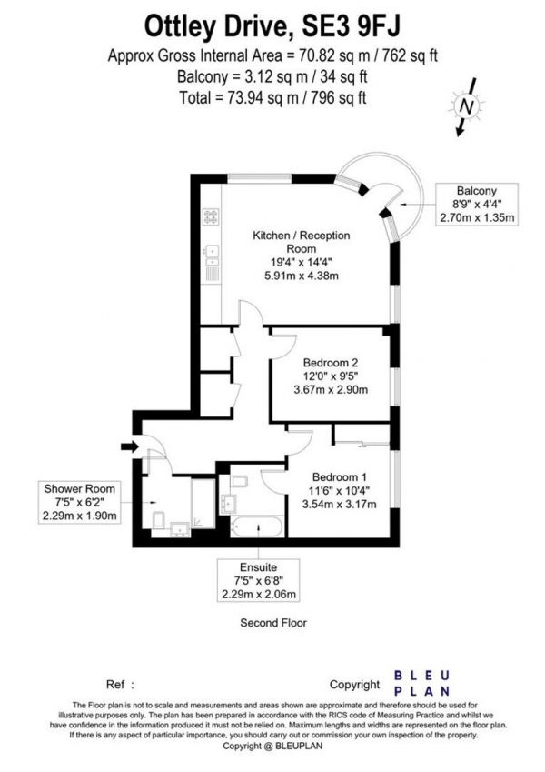 Floor Plan Image for 2 Bedroom Apartment for Sale in Ottley Drive, Kidbrook,  SE3