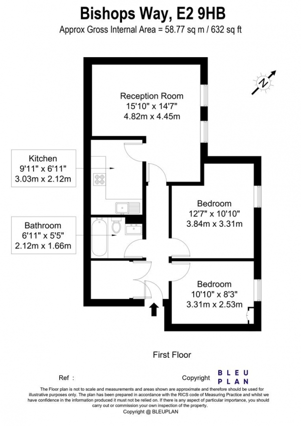 Floor Plan for 2 Bedroom Apartment for Sale in Bishops Way, Bethnal Green, E2, E2, 9HB -  &pound500,000