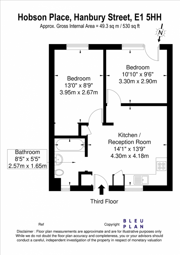 Floor Plan Image for 2 Bedroom Apartment to Rent in Hobson Place, Shoreditch, E2