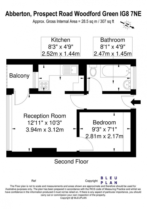 Floor Plan Image for 1 Bedroom Studio for Sale in Abberton, Prospect Road, Woodford Green, IG8