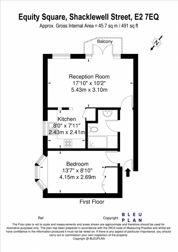 Floor Plan Image for 1 Bedroom Apartment to Rent in Equity Square, Shacklewell Street, Shoreditch, E2