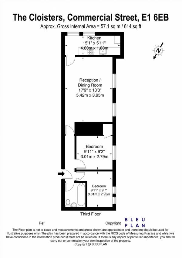 Floor Plan Image for 2 Bedroom Apartment to Rent in The Cloisters, Commercial Street, Shoreditch, E1