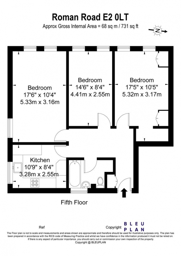 Floor Plan for 2 Bedroom Apartment for Sale in Roman Road, Bethnal Green, E2, E2, 0LT - Guide Price &pound400,000