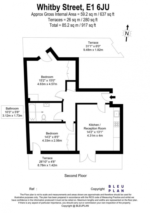 Floor Plan Image for 2 Bedroom Apartment to Rent in Frankie House Whitby Street, Shoreditch, E1