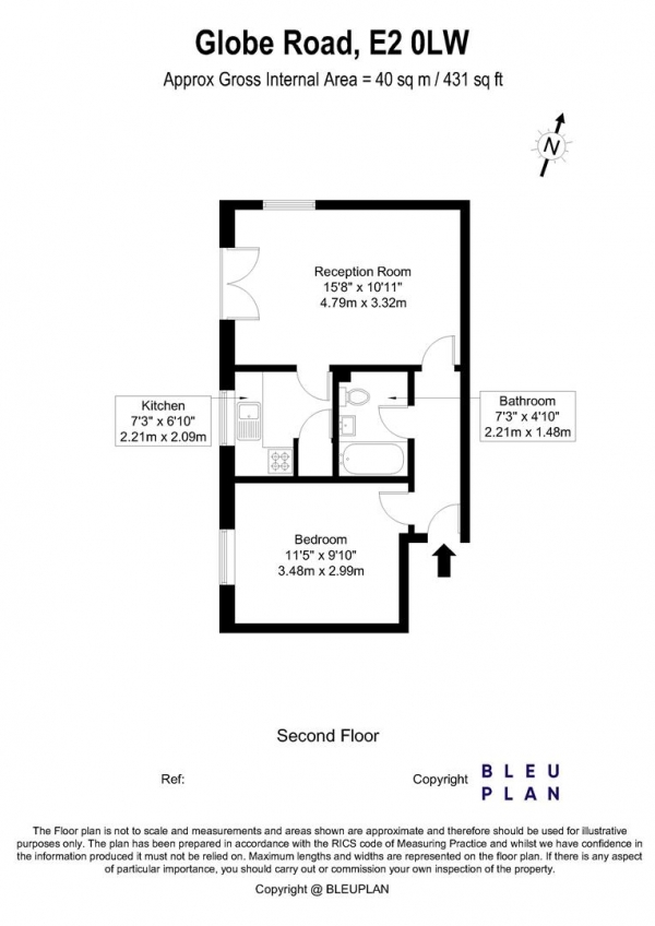 Floor Plan for 1 Bedroom Apartment for Sale in Astra Apartments, Globe Road, Bethnal Green, E2, E2, 0LW -  &pound345,000