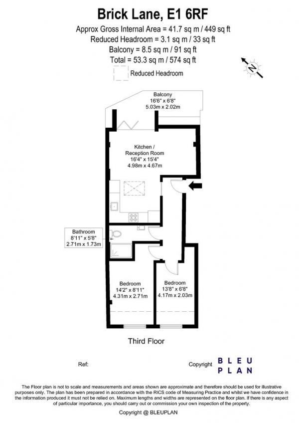 Floor Plan Image for 2 Bedroom Apartment to Rent in Brick Lane, Shoreditch, E1