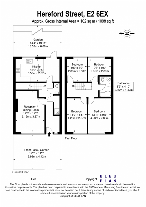 Floor Plan Image for 4 Bedroom Terraced House to Rent in Hereford Street, Shoreditch, E2