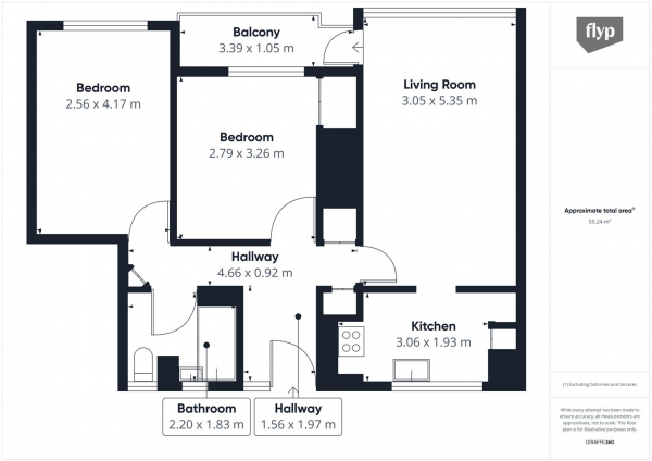 Floor Plan for 2 Bedroom Apartment for Sale in Calcraff House, Bonner Road, Bethnal Green, E2, E2, 9ND -  &pound447,500