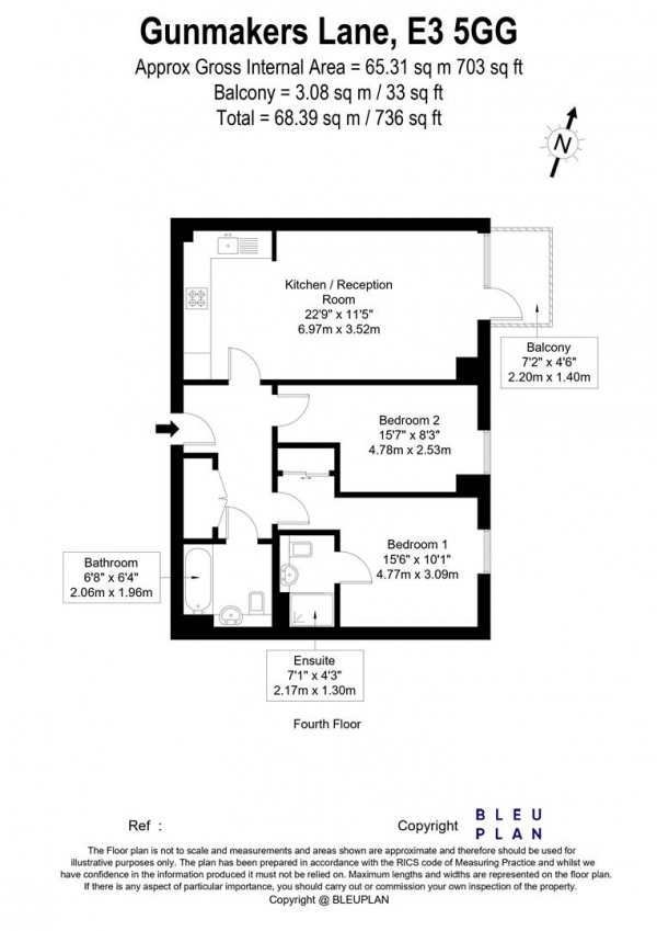 Floor Plan for 2 Bedroom Apartment for Sale in Vermillion Apartment, Gunmakers Lane, Bow, E3, E3, 5GG -  &pound600,000