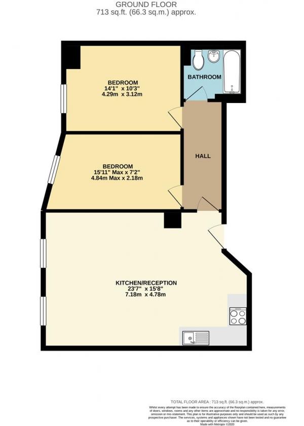 Floor Plan for 2 Bedroom Apartment to Rent in Brick Lane, Shoreditch, E1, E1, 6SA - £600 pw | £2600 pcm