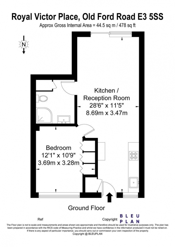 Floor Plan Image for 1 Bedroom Apartment to Rent in Royal Victor Place, Victoria Park, E3