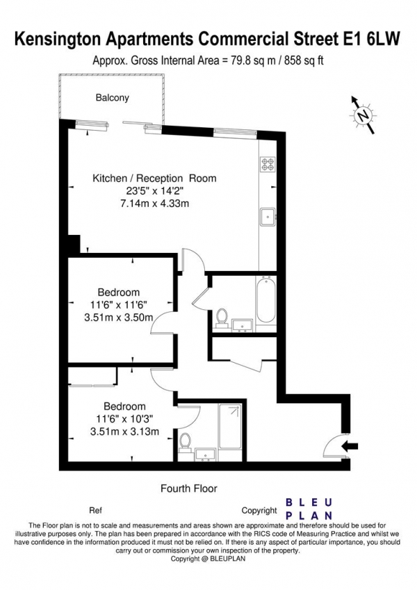 Floor Plan Image for 2 Bedroom Apartment to Rent in Kensington Apartments, Shoreditch, E1