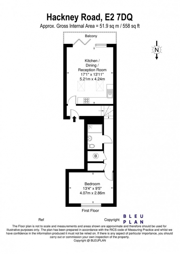 Floor Plan Image for 1 Bedroom Apartment to Rent in Hackney Road, Shoreditch, E2