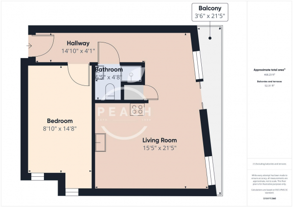 Floor Plan for 1 Bedroom Apartment for Sale in Vallance Road, Whitchapel, E1, E1, 5AB - Offers Over &pound400,000