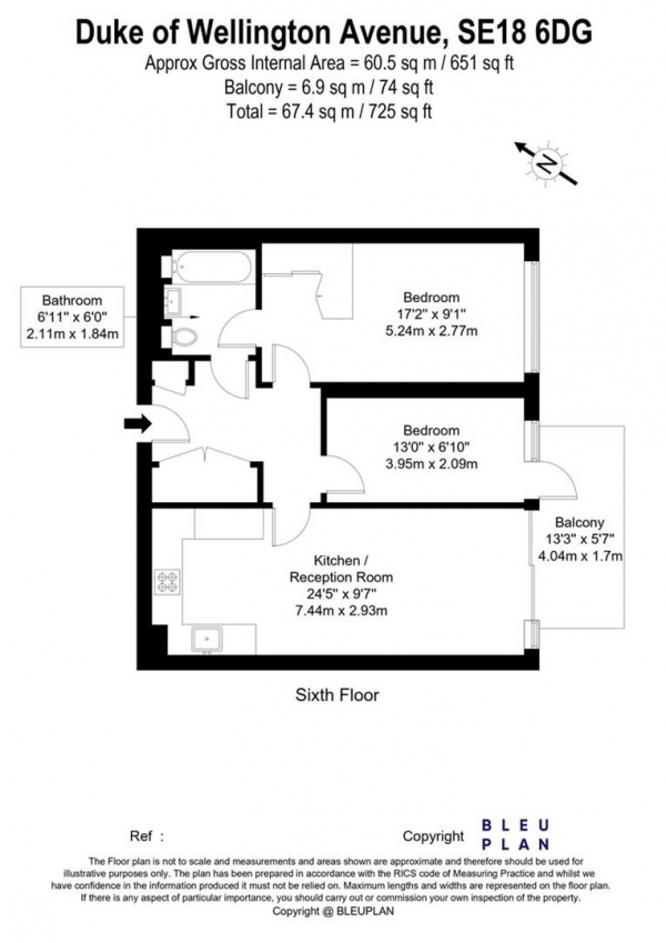 Floor Plan for 2 Bedroom Apartment for Sale in Judde House, Duke Of Wellington Avenue, Woolwich, SE18, SE18, 6DG - Guide Price &pound550,000