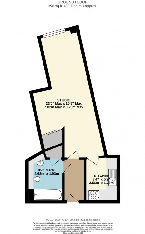 Floor Plan for 1 Bedroom Studio to Rent in Anlaby House, Boundary Street, Shoreditch, E2, E2, 7JQ - £346 pw | £1500 pcm